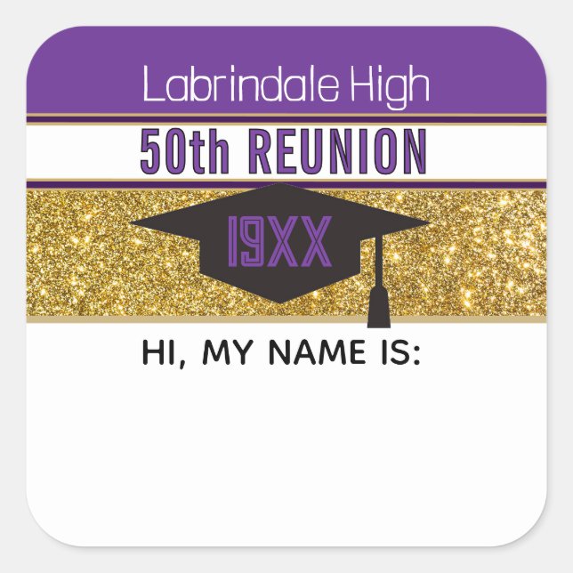50th Reunion! Customized Name tag Sticker (Front)