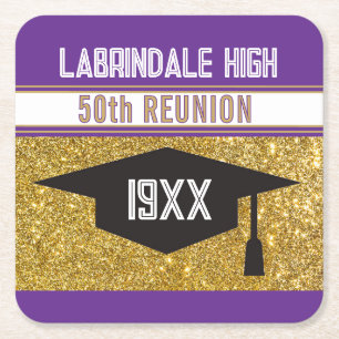 50th Reunion! Customized Partytime Square Paper Coaster