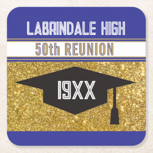 50th Reunion! Customized Partytime Square Paper Coaster