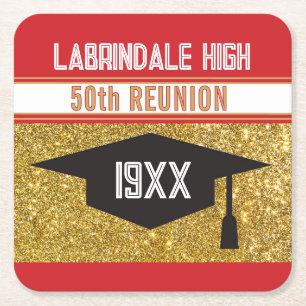 50th Reunion! Customized Partytime Square Paper Coaster