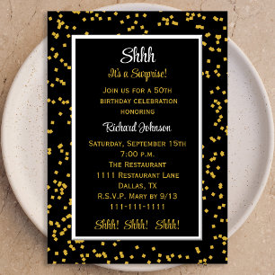 50th Shhh it's a Surprise Birthday Confetti Invitation