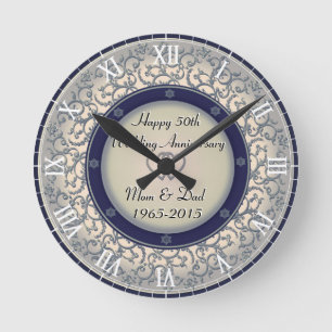 50th Silver Wedding Anniversary Round Clock