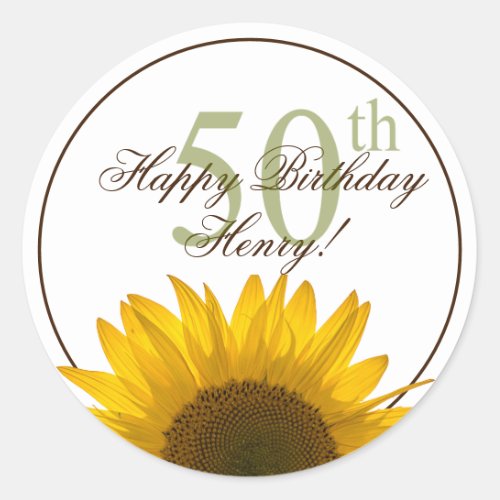 50th Sunflower Birthday Classic Round Sticker