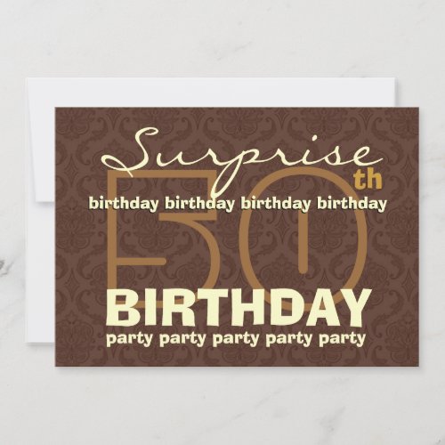 50th SUPRISE Birthday Chocolate and Gold W044A Custom Invitations