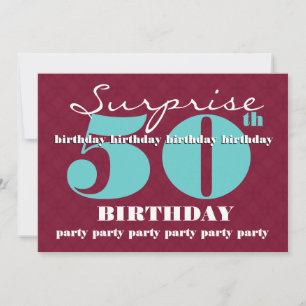 50th SUPRISE Birthday Party Aqua Red White T302 Invitation