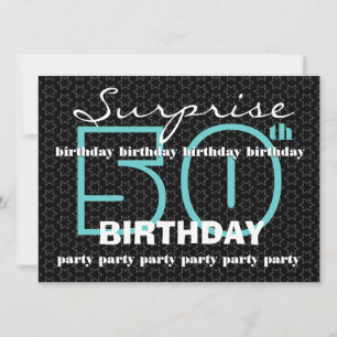 50th SUPRISE Birthday Party Blue Black Stars E521 Invitation