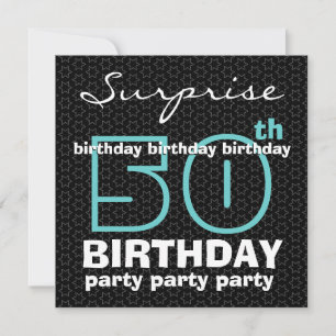 50th SUPRISE Birthday Party Blue Black Stars F521 Invitation