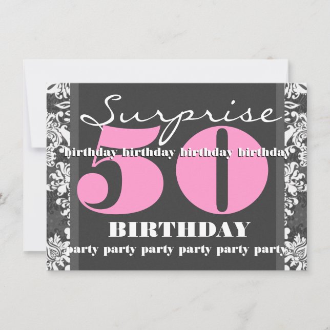 50th SUPRISE Birthday Party Gray and Pink  T302A Invitation (Front)