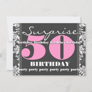 50th SUPRISE Birthday Party Gray and Pink T302A Invitation