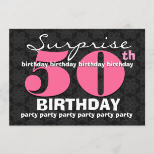 50th SUPRISE Birthday Party Pink Black For Her E32 Invitation