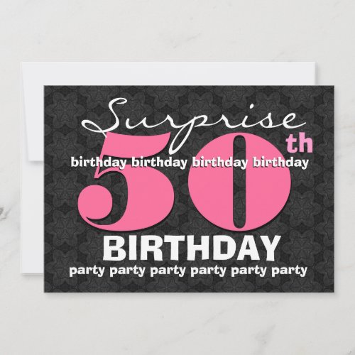 50th SUPRISE Birthday Party Pink Black For Her E32 Personalized Invite