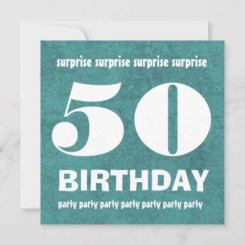 50th SURPRISE  Birthday Aqua Blue and White W1443T Invitations