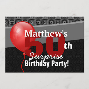 50th Surprise Birthday Black Red Balloon Y327 Invitation