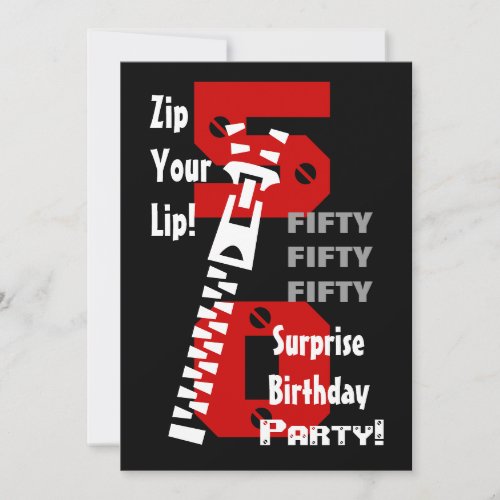 50th SURPRISE Birthday Black Red White B471 Personalized Announcement