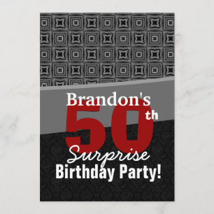 50th Surprise Birthday Black White Red Y328 Invitation