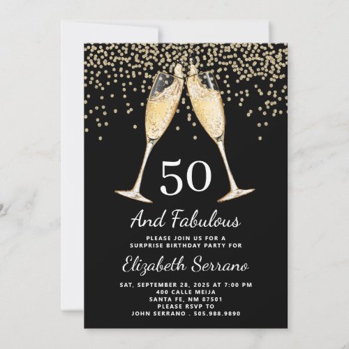 50th Surprise Birthday Champagne Toast Confetti Invitation