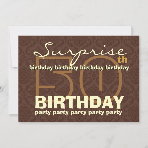 50th SURPRISE Birthday Chocolate and Gold Damask Cards