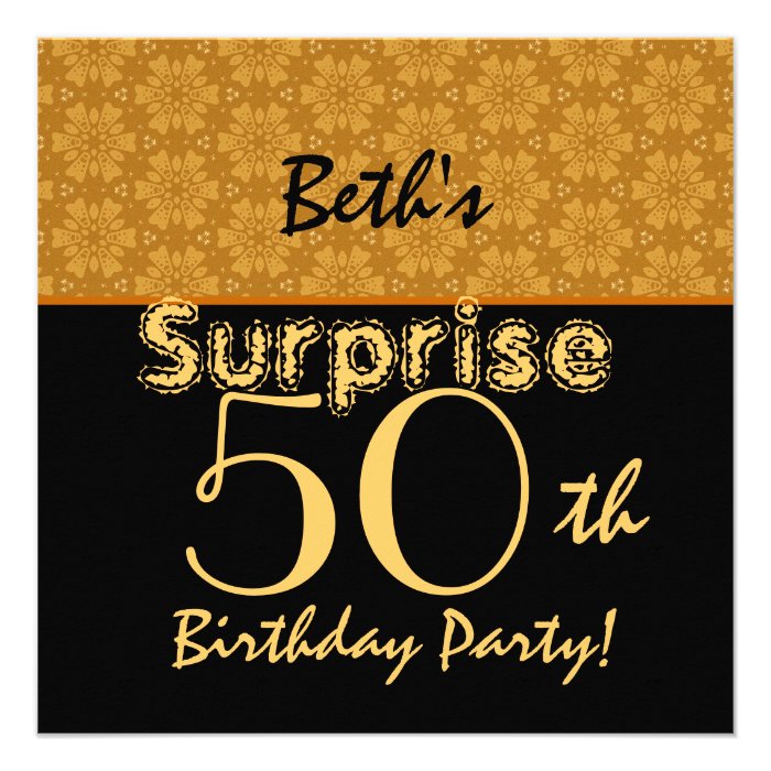 50th Surprise Birthday Custom Name Gold Flowers Personalized Invitations