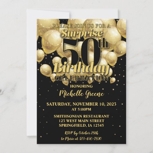 50th Surprise Birthday Invitation Golden Birthday Invitation