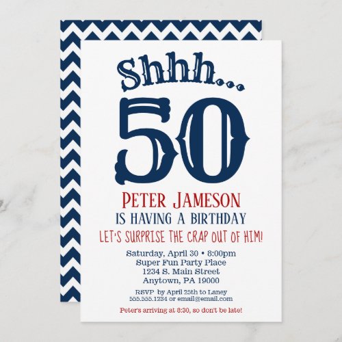50th Surprise Birthday Invitation Mens Navy Blue