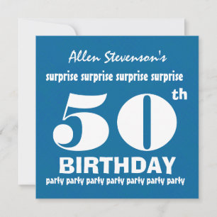 50th SURPRISE Birthday Party Blue White V02 Invitation