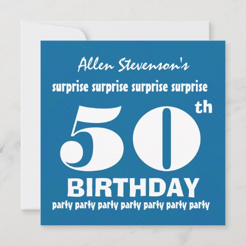 50th SURPRISE Birthday Party Blue White V02 Personalized Invitation