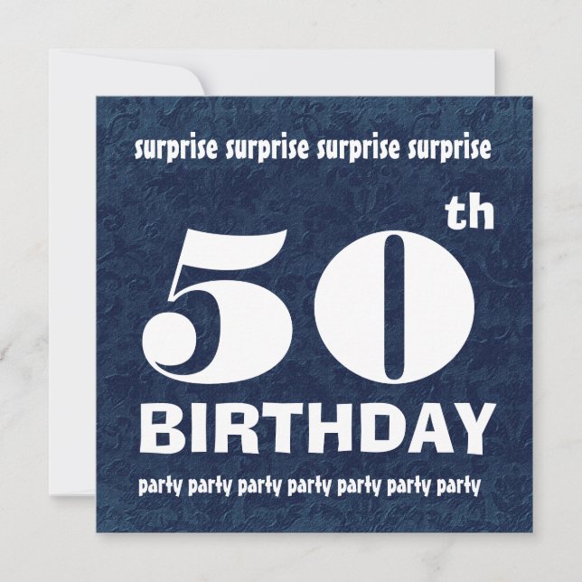 50th SURPRISE  Birthday Party Blue White W1443 Invitation (Front)
