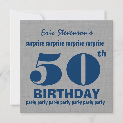 50th SURPRISE Birthday Party GRAY BLUE V19 Custom Announcement