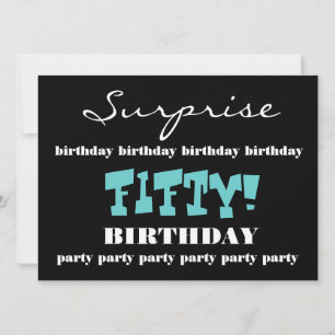 50th SURPRISE Birthday Party Invitation Aqua Black