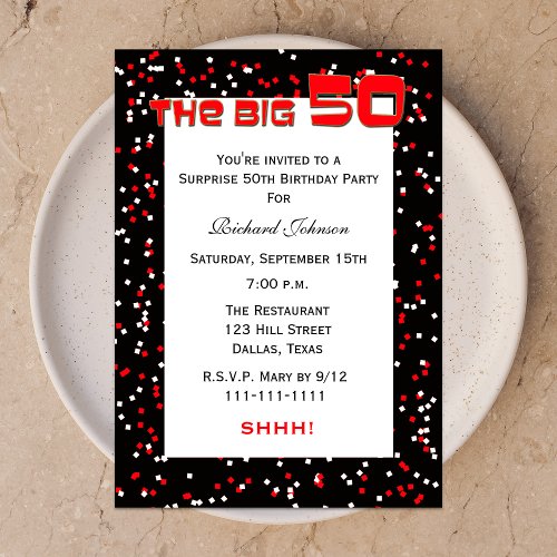 50th Surprise Birthday Party invitation Confetti
