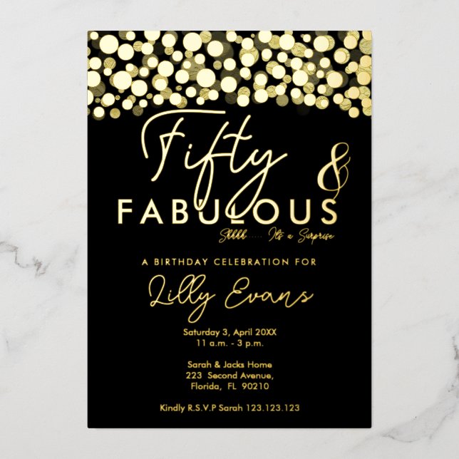50th surprise birthday party invitation elegant  foil invitation (Front)