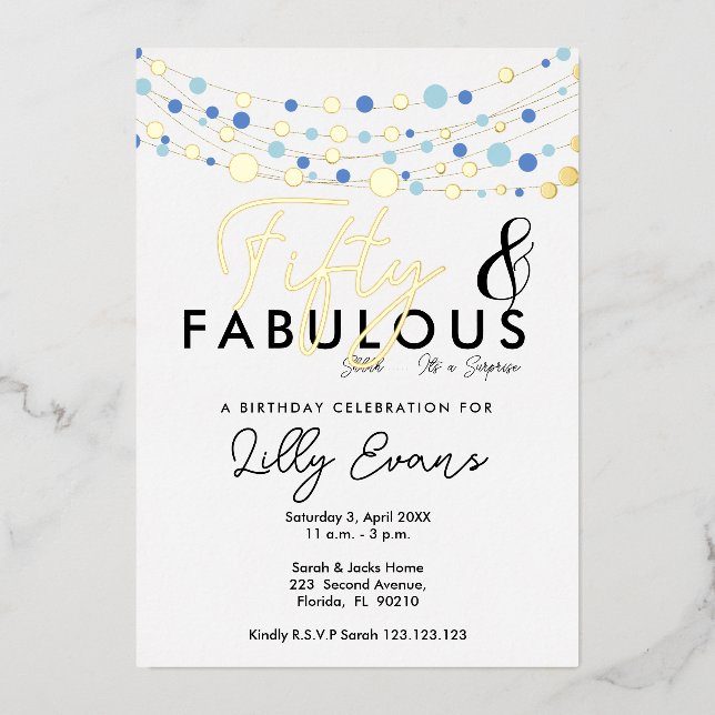 50th surprise birthday party invitation elegant  foil invitation (Front)