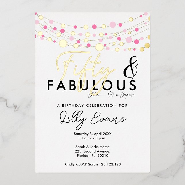 50th surprise birthday party invitation elegant  foil invitation (Front)