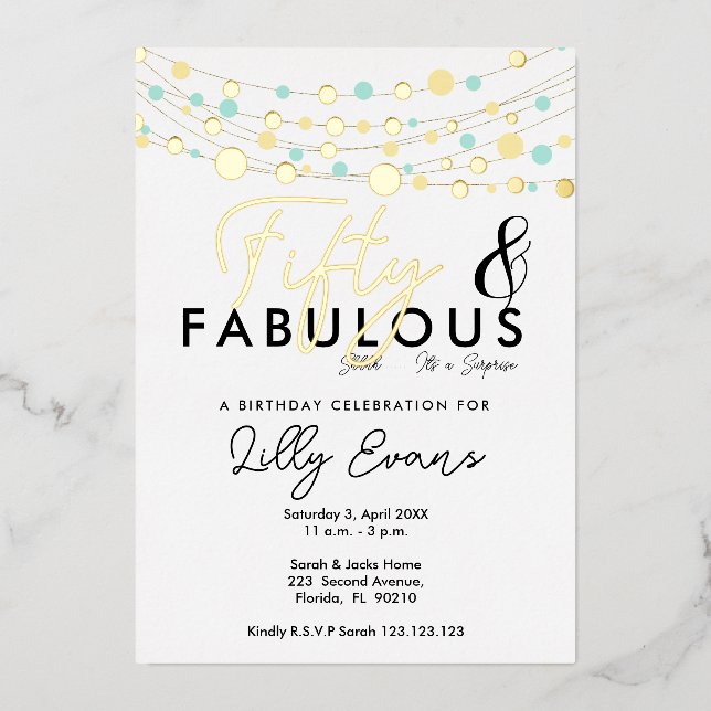 50th surprise birthday party invitation elegant  foil invitation (Front)