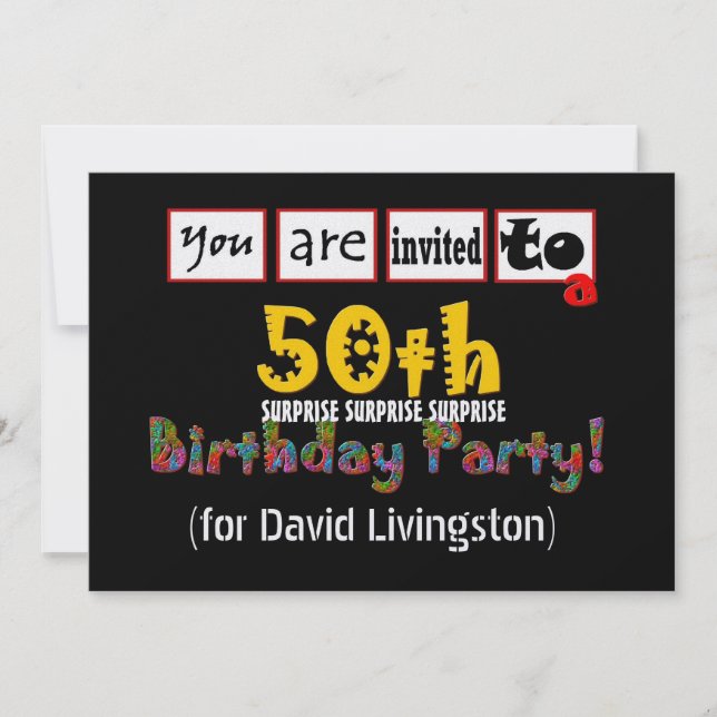 50th SURPRISE Birthday Party Metallic Template (Front)