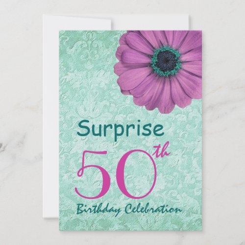 50th SURPRISE Birthday Party Pink and Teal Daisy Announcements