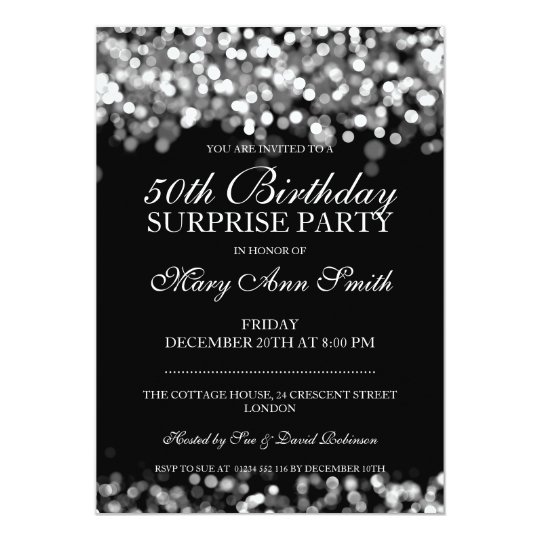 50th Surprise Birthday Party Silver Lights Invitation | Zazzle.com