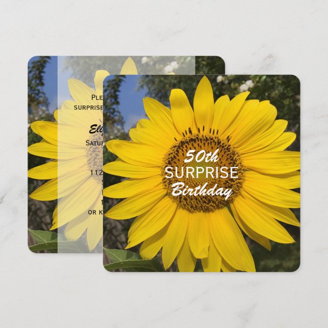 50th Surprise Birthday Party Sunflower Invitation (Front/Back)