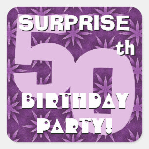 50th SURPRISE Birthday Purple Fireworks V02 Square Sticker