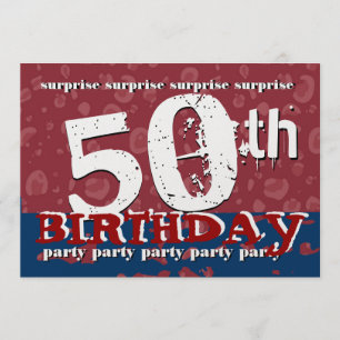 50th SURPRISE Birthday Red White Blue Confetti Invitation