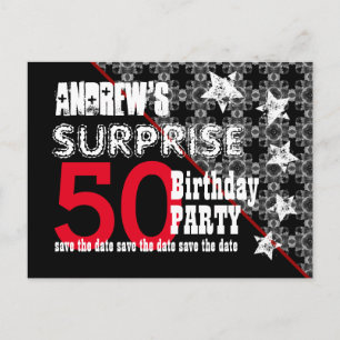 50th Surprise Birthday Save the Date Diagonal W70 Announcement Postcard
