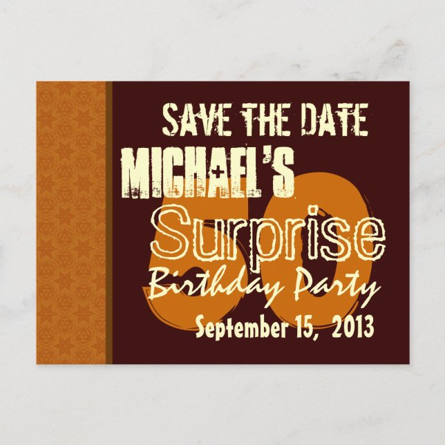 50th Surprise Birthday Save the Date Gold Announcement Postcard (Front)