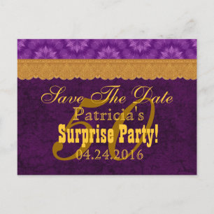 50th SURPRISE Birthday Save the Date Purple v6 Announcement Postcard