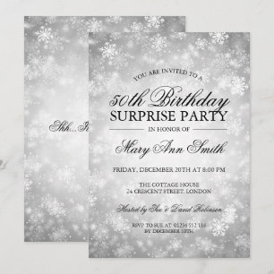 50th Surprise Birthday Silver Winter Wonderland Invitation