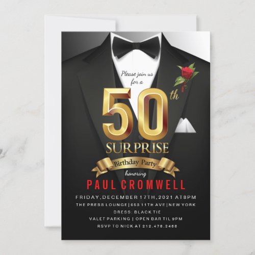 50th Surprise Birthday Tuxedo Invitation