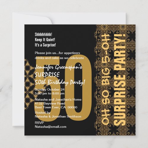 50th Surprise Diagonal Gold and Black V02 Invitation