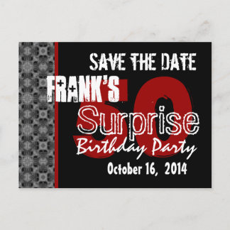 50th Surprise Party Silver Black and Red Invitation Postcard