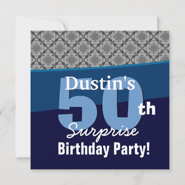 50th Surprise Party Silver Diagonal Geometric Invitation (Front)