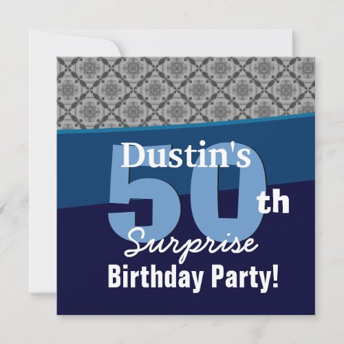 50th Surprise Party Silver Diagonal Geometric Invitation