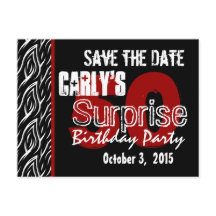 50th Surprise Save the Date Modern Black White Red